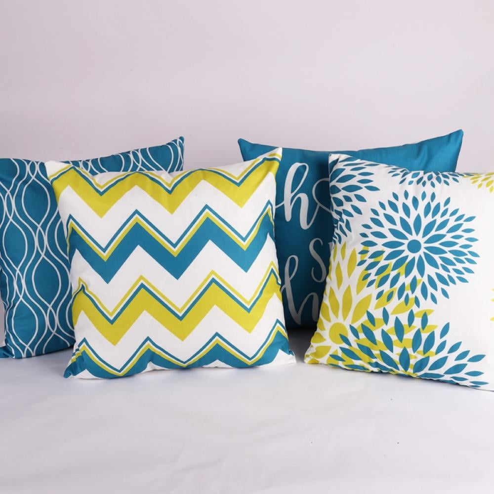 Spring Garden Pillow Cover, 18x18 Inch Throw, Blue, Set of 4