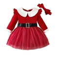 thumbnail image 2 of Wancir Toddler Baby Girl Christmas Dress Santa Claus Red Velvet Dress Long Sleeve Furry Princess Dress with Headband Outfit, 2 of 9