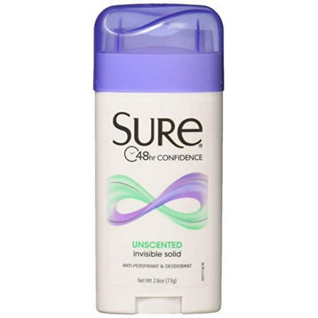 Sure Sure Anti-Perspirant Deodorant Invisible Solid Unscented, Unscented 2.6 oz (Pack of 2)
