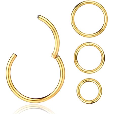 kidsjoy 4Pcs 16G 18G Surgical-Steel-Piercing-Ring-Nose-Rings-Hinged-Hoop-Earrings,6mm 8mm 10mm 12mm Seamless Stainless Steel Clicker Eyebrow Septum Piercing Hoop, Body Jewelry Set