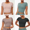 thumbnail image 2 of Camiseta deportiva para mujer Crop Top Bodycon O cuello manga corta, 2 of 8