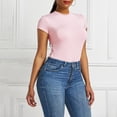 thumbnail image 4 of Pounoo Women's Bodysuits Short Sleeve Crew Neck Solid Color Slim Fit Jumpsuits Casual Daily Wear Stretchy Comfortable Bodycon Tops Gift, 4 of 6