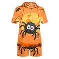 thumbnail image 4 of Yufatyle Women's Halloween Pajamas Set Collared Button Down Sleepwear Cute Ghost Spider Print Lounge Shorts Set Soft Homewear 2XL, 4 of 5