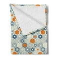 thumbnail image 2 of Grunge Soft Flannel Fleece Blanket, Bullseye Hexagon Pattern with Worn out Backdrop Design with Pale Tones, Cozy Plush for Indoor and Outdoor Use, 50" x 60", Navy Blue Orange Beige, by Ambesonne, 2 of 5