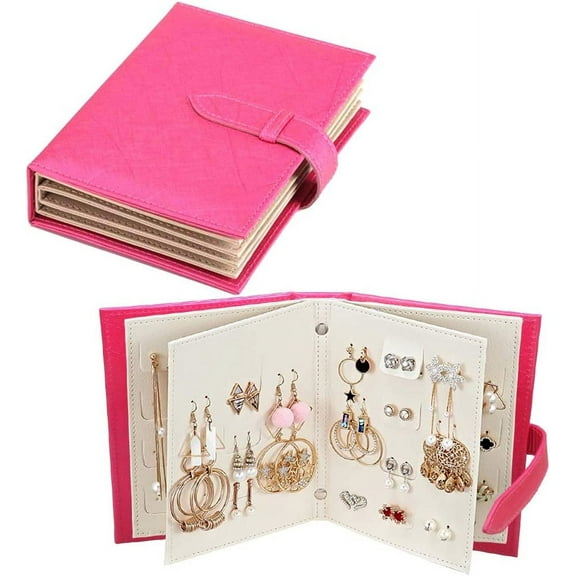 Earring Book Organizer, Portable Earring Holder Case Pu Leather Travel Earring Case with Foldable Book Design