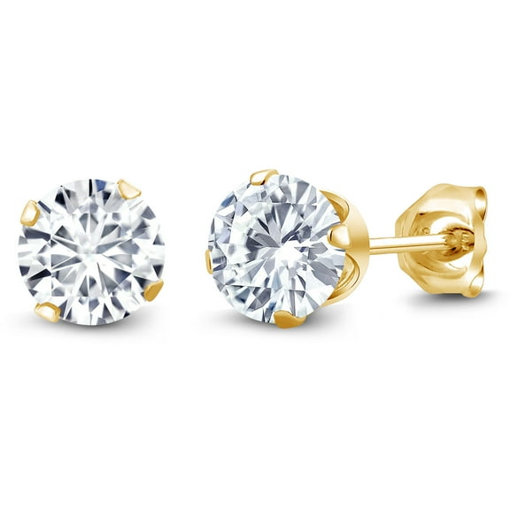 Gem Stone King 1.00 Ct G/H VVS-VS Lab Grown Diamond 18K Yellow Gold Plated Silver Stud Earrings for Women Men