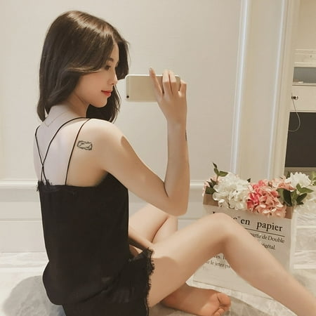 

JUST CLEARANCE Fashion Women Sleepwear Set Halter Sleepshirts Shorts Summer Nightgown black