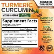 Turmeric Curcumin Supplement - 2400mg Organic Turmeric Per Serving - 95% Curcuminoids & BioPerine Black Pepper Extract for Best Absorption - Natural Vegan Joint Support, Bottled in USA - 240 Capsules