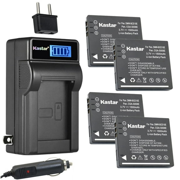 Kastar 4-Pack DMW-BCE10 Battery and LCD AC Charger Compatible with Panasonic Lumix DMC-FS20EG-S DMC-FS20GK DMC-FS20K DMC-FS20P DMC-FS20S, Lumix DMC-FX30 DMC-FX30A DMC-FX30EB-K DMC-FX30EB-S