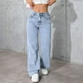 thumbnail image 4 of GSPCLAM Wide-Leg Jeans for Women Solid Color High Waist Trousers with Pockets for Traveling Versatile Fall New Pants Blue L, 4 of 5