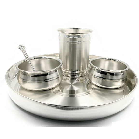999 Pure Silver 9.0 Inch Hallmarked Exclusive Heavy Indian Thali Youth Dinner Set - Set#01