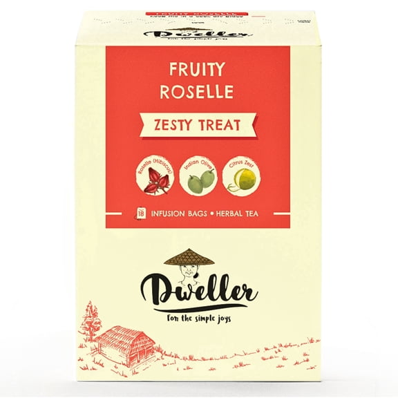 Dweller Roselle Hibiscus Herbal Tea, Caffeine-Free Fruit Tea, No Added Flavoring, Hot or Iced Tea, Tea Bags, 18 Count