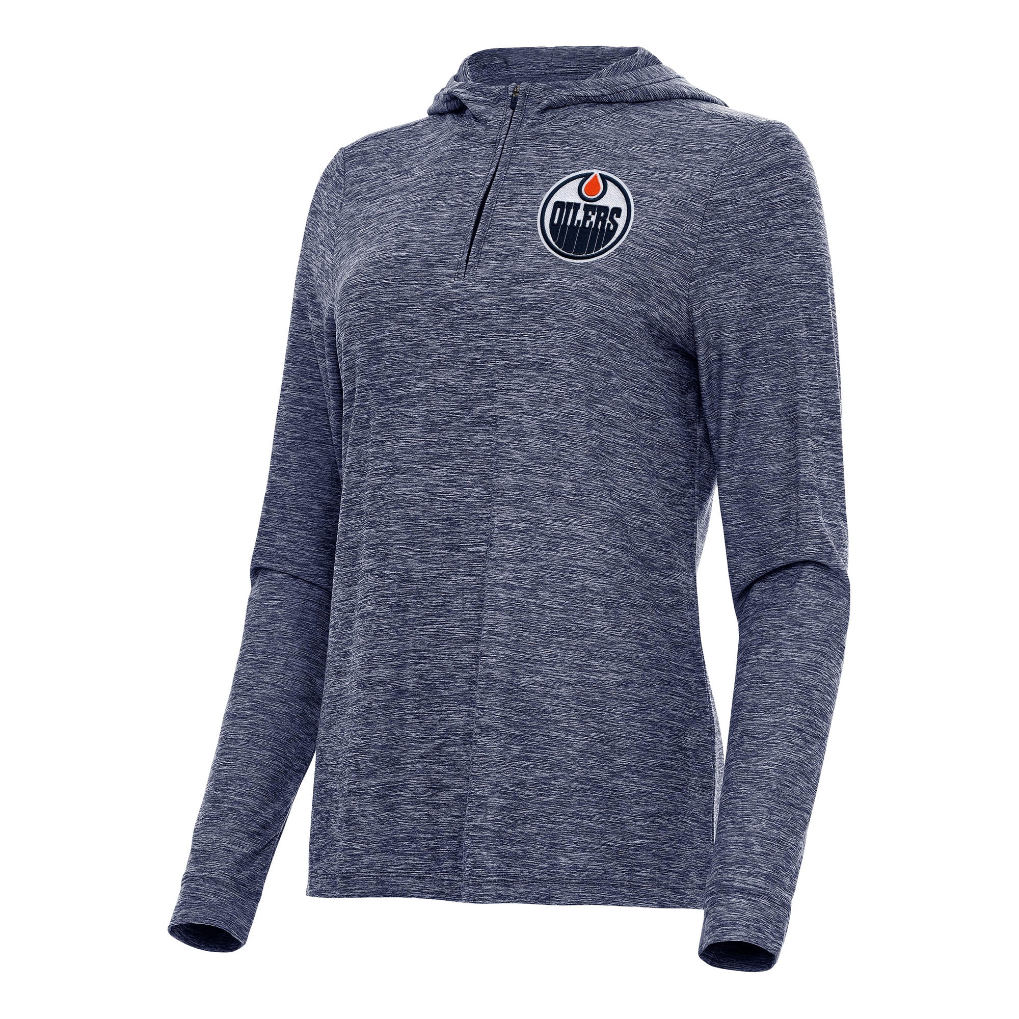 Women's Antigua Heather Navy Edmonton Oilers Daybreak Quarter-Zip Hoodie