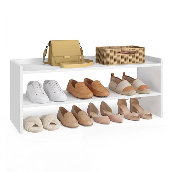 VASAGLE 2-Tier Shoe Rack for Closet, Stackable Shoe Organizer Shelf, White