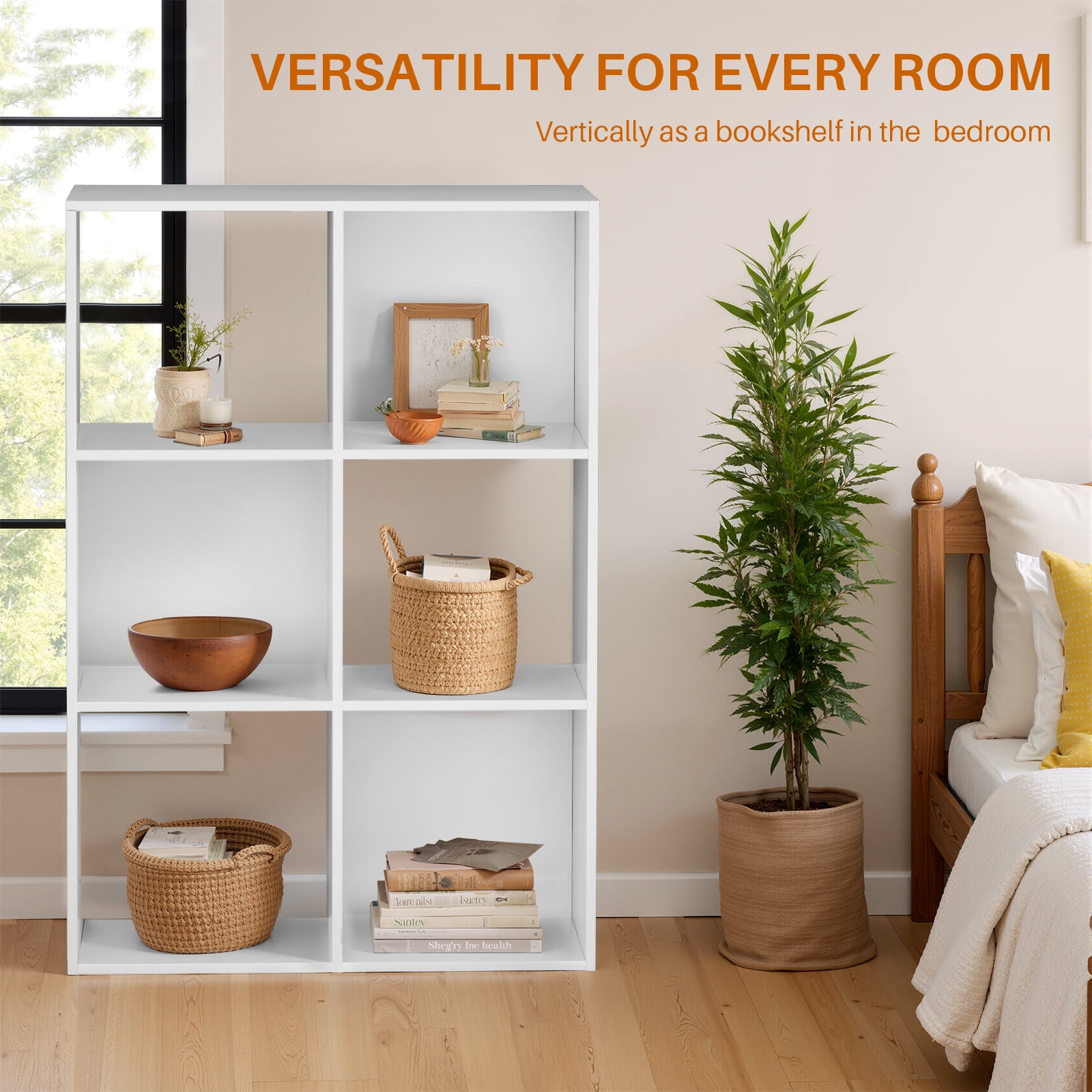 Atilioo 6 Cube Storage Organizer, Open Bookcase, Space-Saving Display Shelf with Removable Back Panels, Easy Assembly, White