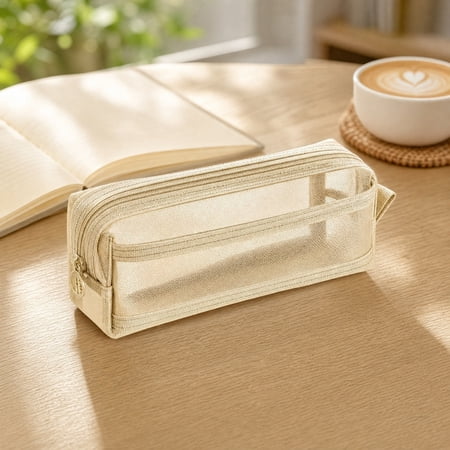 Clear Mesh Pencil Pouch Bags Case Layer Capacity Pencils Boxs Mesh Pen Pouches Zipper Pencil Case Marker Organizer Stationery Storage Bag for Home Office School Supplies