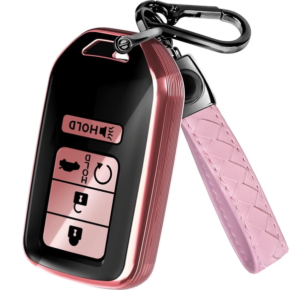Compatible Key Fob Cover for Honda Key Fob Cover & Leather Keychain - TPU Keyfob Case for Accord Civic Crosstour CR-V Fit Pilot Ridgeline (2015-2021) Keychain