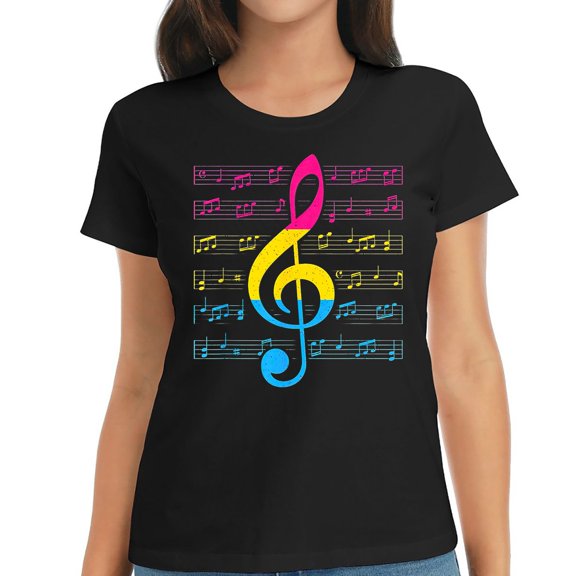 Womens Pansexual Music Pan Pride Musician Pansexuality Rainbow T-Shirt Black 2X-Large
