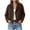 Brown, variant on Women's Double Breasted Lapel Long Sleeve Cropped Blazer Jacket, Casual Wool Blend Outerwear with Pockets ,Women's S-XXL