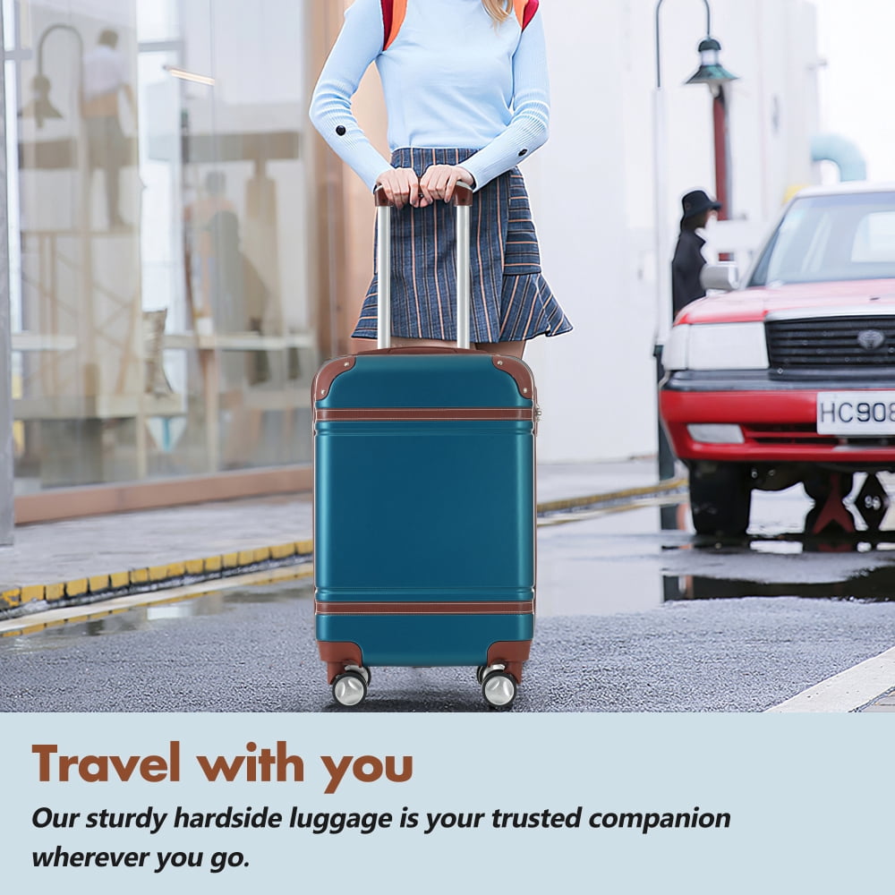 HomePerch 24" Hardshell Luggage Set with TSA Lock, Lightweight Suitcase with Double Spinner Wheels, Vintage Hard Shell Carry-On Cabin Luggage (17.7"×11.2"×26.4"), Airline Approved