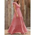 thumbnail image 4 of Women'S 2025 Summer Dress V-Neck Cap Sleeve High Waist Floral Tiered Ruffle A Line Long Maxi Dresses Red S, 4 of 6
