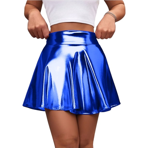 TaTaai Women Solid Color Shiny High Waist Mini Skirt Stretchy Fabric Soft Machine Washable No Fading Versatile Daily Party Street Casual Wear Above Knee Skirt Gift