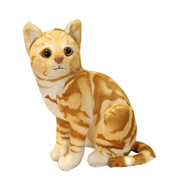 Juguetes de peluche de gato realistas, decoración de animales de peluche cómodos, relleno de peluche de animal Amarillo 27cm
