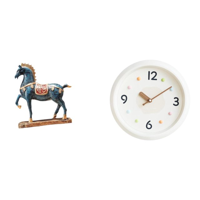 Figura de caballo, escultura animal, reloj de pared coleccionable, material de resina, decorativo, redondo, diseño silencioso sin , adecuado par