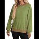 thumbnail image 1 of Sudadera Holgada de Otoño para Mujer, Informal, de Punto Gofre, Larga, Cuello Redondo, Abertura, Tipo Túnica. Verde L, 1 of 9
