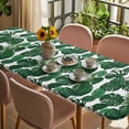 thumbnail image 3 of Tropical Palm Leaf Table Cloths for 8 Foot Rectangle Tables, Spring Summer Watercolor Green Plants Patio Waterproof Elastic Fitted Tablecloths, Washable Rectangular Table Cover for Camping, 3 of 8