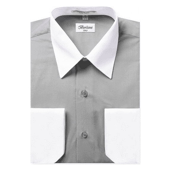 Berlioni Men's Two-Tone French Convertible Cuff Button Up Dress Shirt Light Gray 2X-Large 36/37