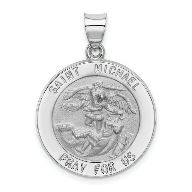Pendentif Médaille St. Michael en Or Blanc 14K Poli et Satin