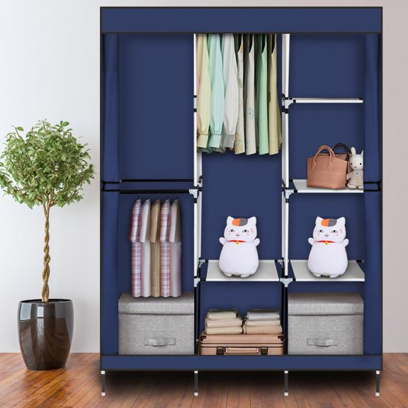 Zimtown 71" Closet Organizer Shelves System Portable Clothes Storage Wardrobe, Navy Blue