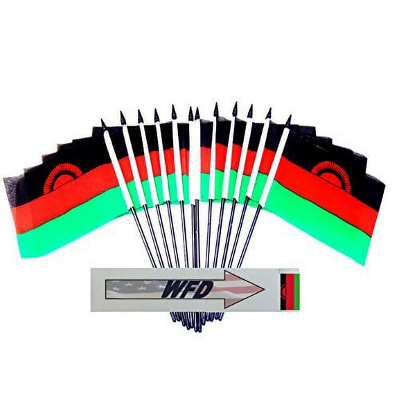 Pack of 12 4"x6" Malawi Polyester Miniature Desk & Little Table Flags, 1 Dozen 4"x 6" Malawian Small Mini Hand Waving Stick Flags