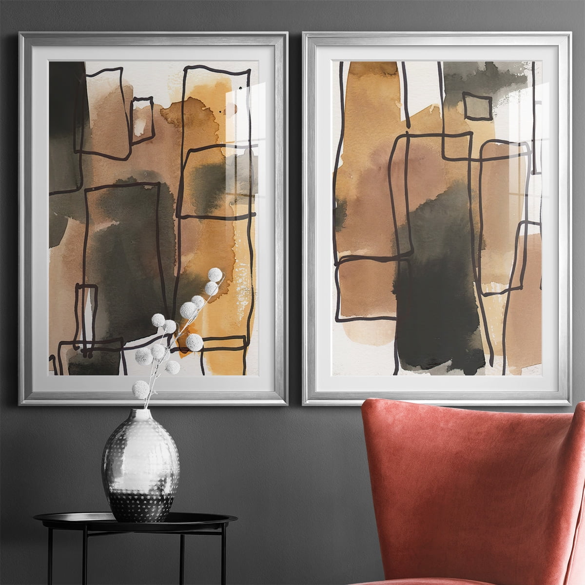 Wexford Home Retro Vibe I Premium Framed Print, 30.5" x 42.5" - Ready to Hang, Silver (Set of 2)