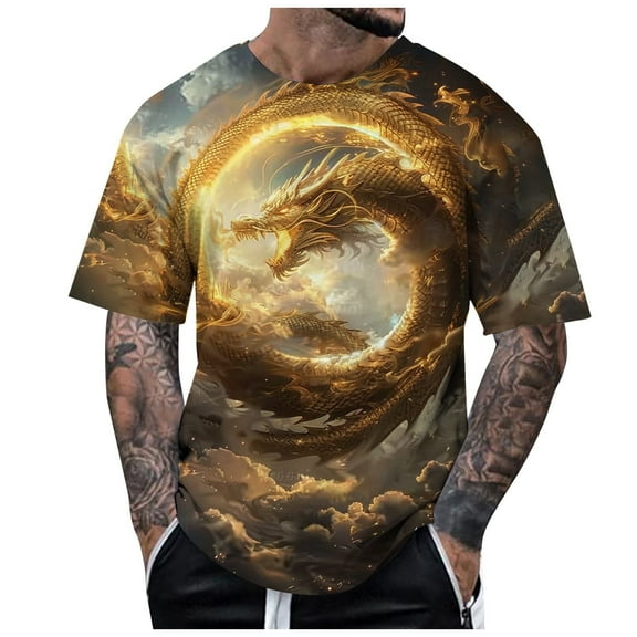 Men's T-Shirts Dragon Summer Animal Themed Short Sleeve Daily Breathable Refreshing Lightweight Trendy Workout Tops Sizes XL