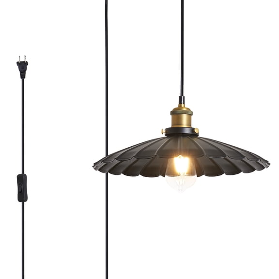 Oyisen Plug in Hanging Light,15.7 Inch Retro Black Metal Shade Plug in Hanging Lamp On/Off Switch Dining Room Hallway Vintage Hanging Pendant Light for Farmhouse