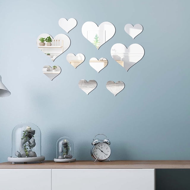 50 Pieces Heart-shaped Mirror Wall Sticker Plastic Mirror Wall Sticker DIY Acrylic Flexible Reflective Effect Self-adhesive High Viscosity Hanging Mirror