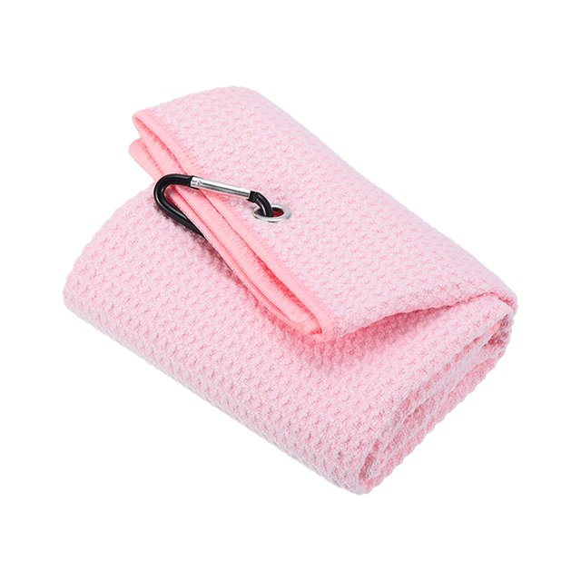 Unique Bargains 24'x16' Golf Towels Tri Fold Waffle Pattern Towels Soft Fiber with D Clip Pink
