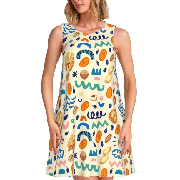 Fotbe Peanuts 8 Vestido de Verano sin Mangas para Mujer – Vestido Midi Línea A, Estilo Camiseta Floral, Vestido Playero Casual y Fluido