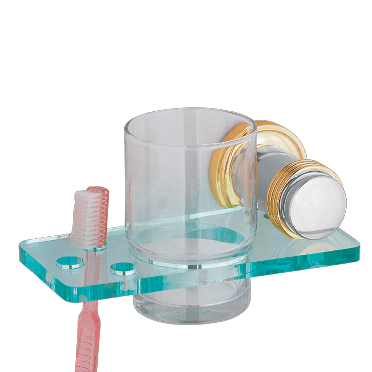 Glass Toothbrush Holder Wall Mounted Victorian Spectrum Brass Bracket