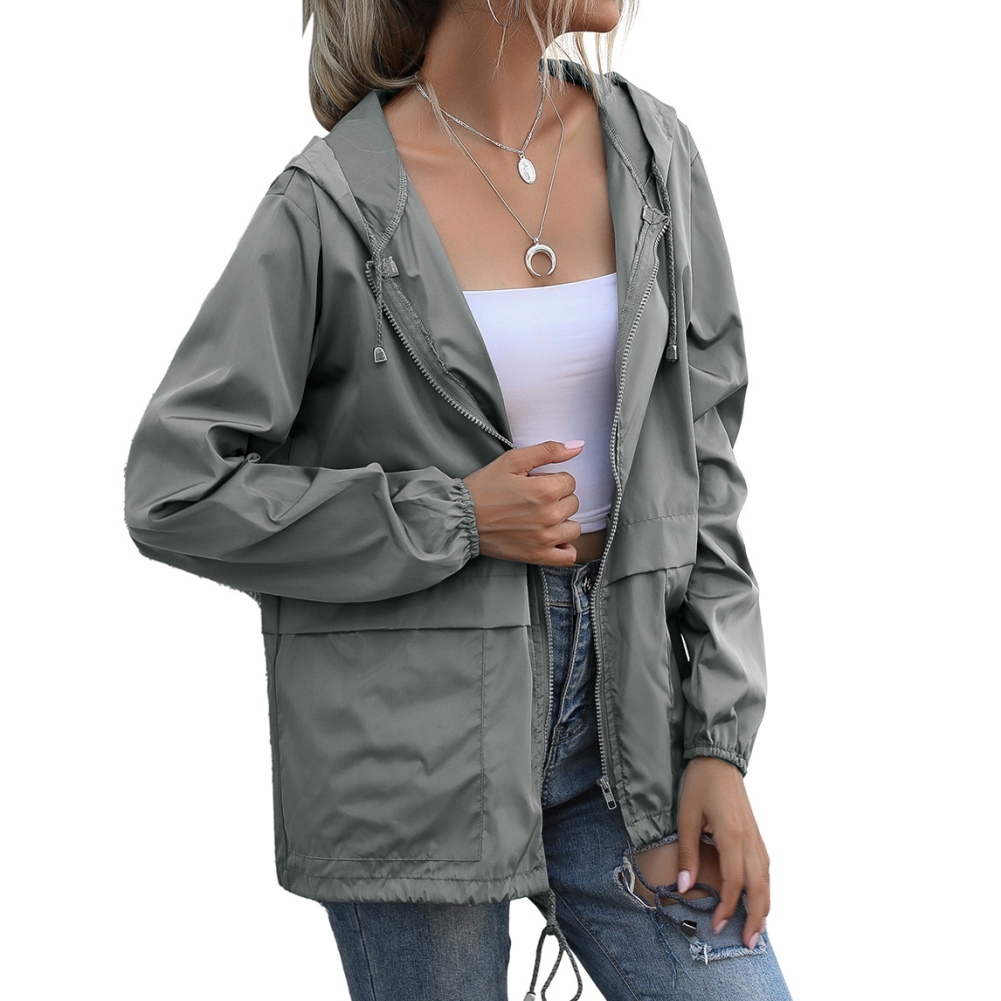 Women's Waterproof Spring Jacket Zipper Fully Taped Seams Rain Coat Spring Autumn Parka (Light Gray, L) - image 2 of 11