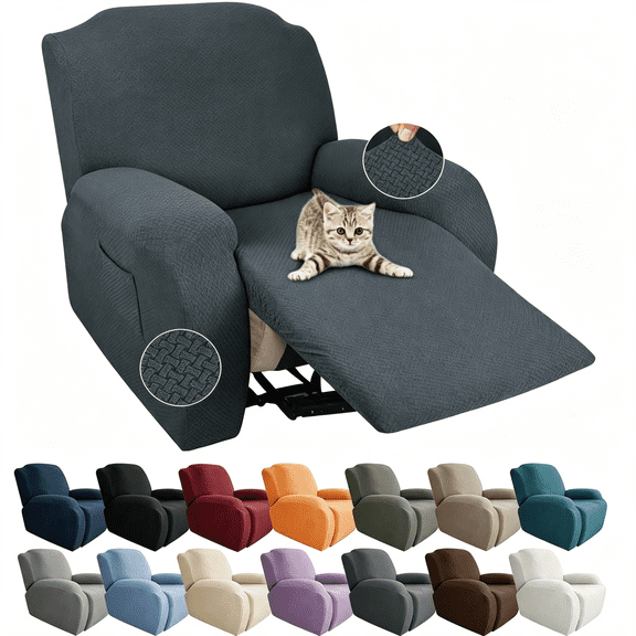 ARLAJO Stretch Recliner Chair Covers with Pocket 4 Piece Chair Covers for Reclining Chair Furniture Protector Soft Recliner Cover with Elastic Bottom (Recliner,Dark Gray)