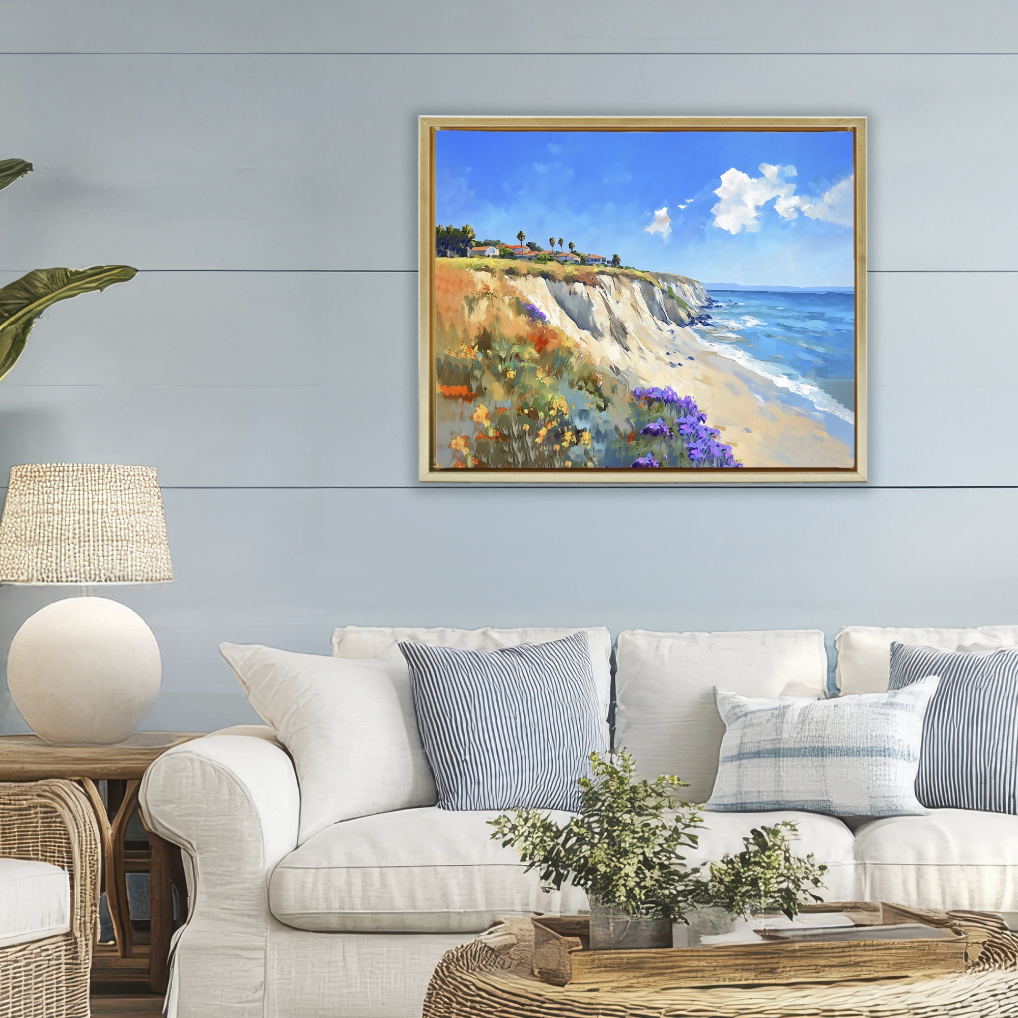 Stupell Industries Coastal Wildflower Field Gold Framed Floater Canvas Wall Art, design by The Prints Vibe