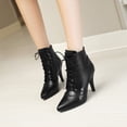 thumbnail image 2 of Stiletto High Heel Dress Combat Boots for Women Leather Lace up Pointed Toe Winter Fall Short Ankle Booties, 2 of 9