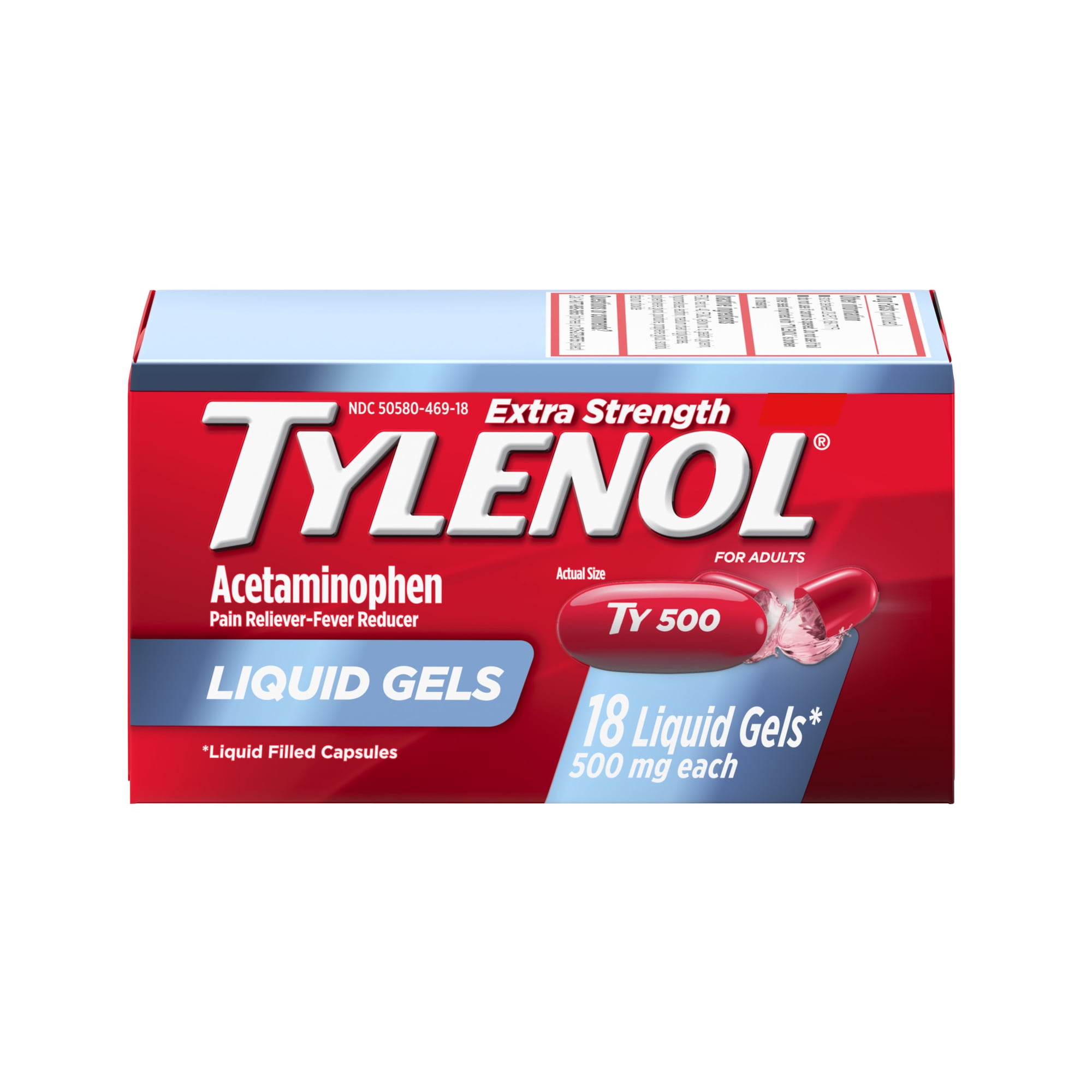 Tylenol Extra Strength Acetaminophen Liquid Gels, Fast, Strong Relief, Gentle on Stomach, 18 Count