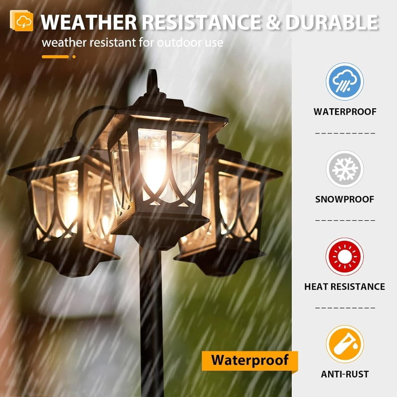 Hoodink 73" Solar Lamp Post with Planter, 3-Head Outdoor Waterproof LED, 3000K Warm White Garden Pathway Lighting