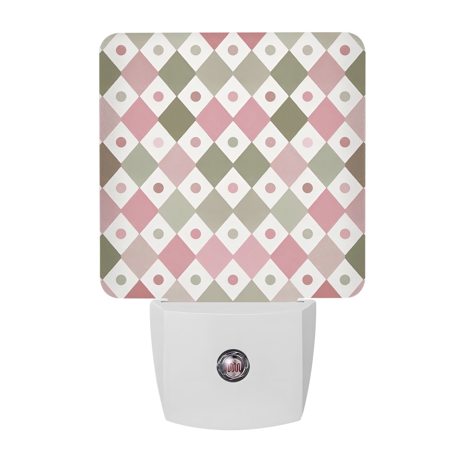 Pink Green Plaid Night Lights Classic Centered Dots Taupe Mosaic Grid Rustic Smart Auto Dusk to Dawn Sensor Nightlights Plug-in Nightlight for Bedroom Bathroom Living Room Kitchen Hallway