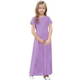 thumbnail image 5 of Swstbby Liquidation d'Économies d'Été 2025! Robe d'Été pour Filles, Robe à Rayures à Manches Courtes Extensible avec Poches pour Tout-Petits et Filles, Robe Longue Évasée Violette 13-14 Ans, 5 of 5