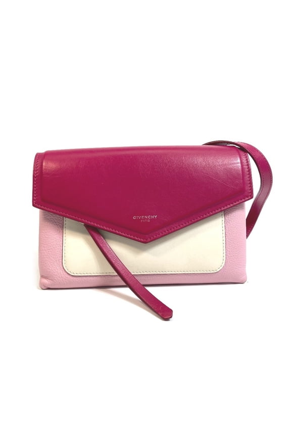 Pre-Owned GIVENCHY Flap Duet Pochette Shoulder Bag in Leather, Women's, Pink and White (Good)
